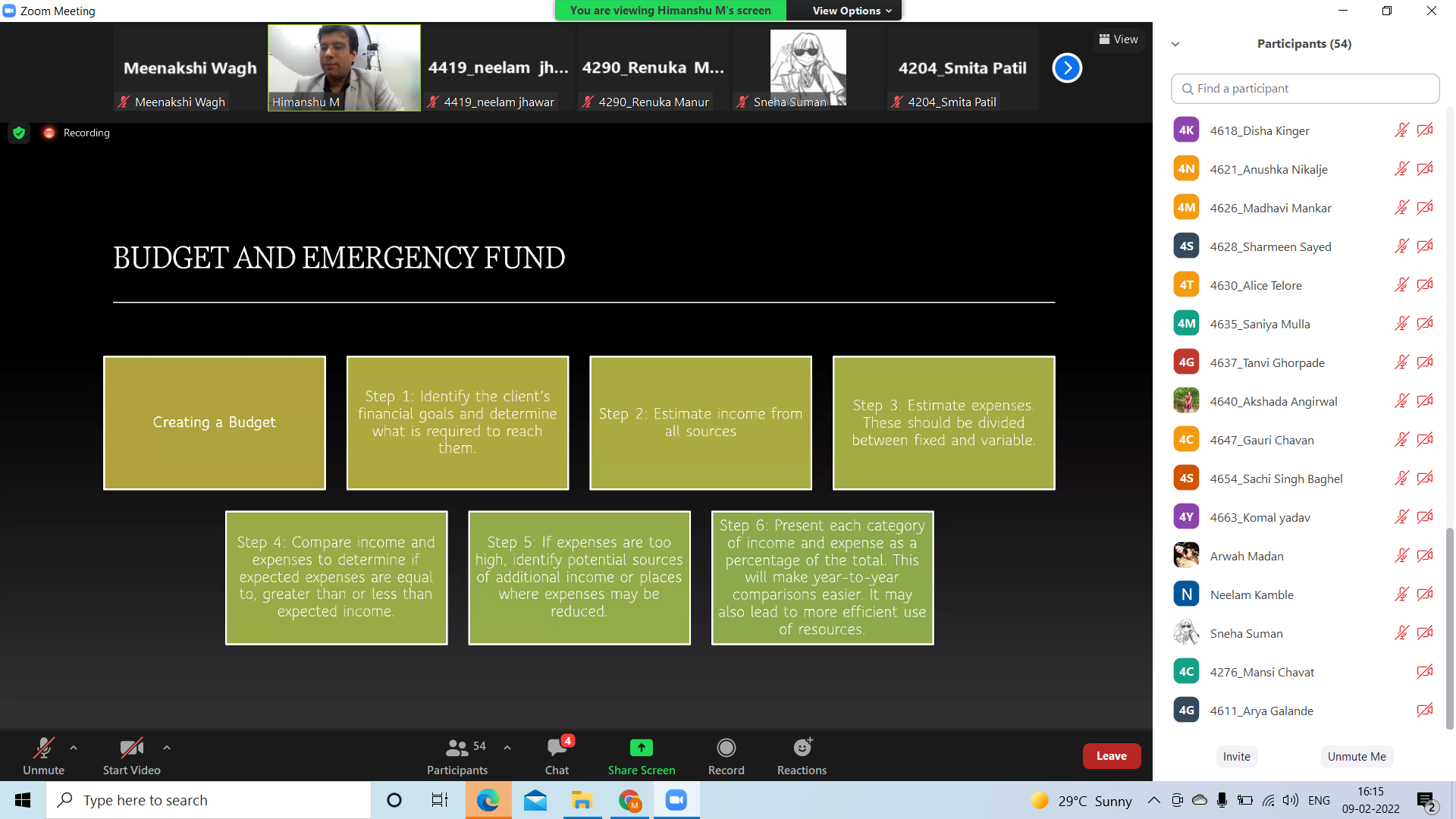 Workshop on Mutual Funds & PFP-CFP Himanshu explaining significance of Budgeting