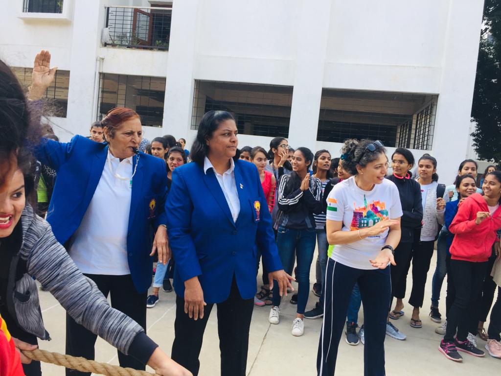 Ms. Aparna conducting the games with the Sports Teachers