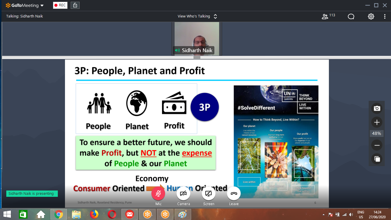 Rebooting Mother Earth- Green Club WebinarResource Person_ Mr. Siddharth Naik adressing the participant
