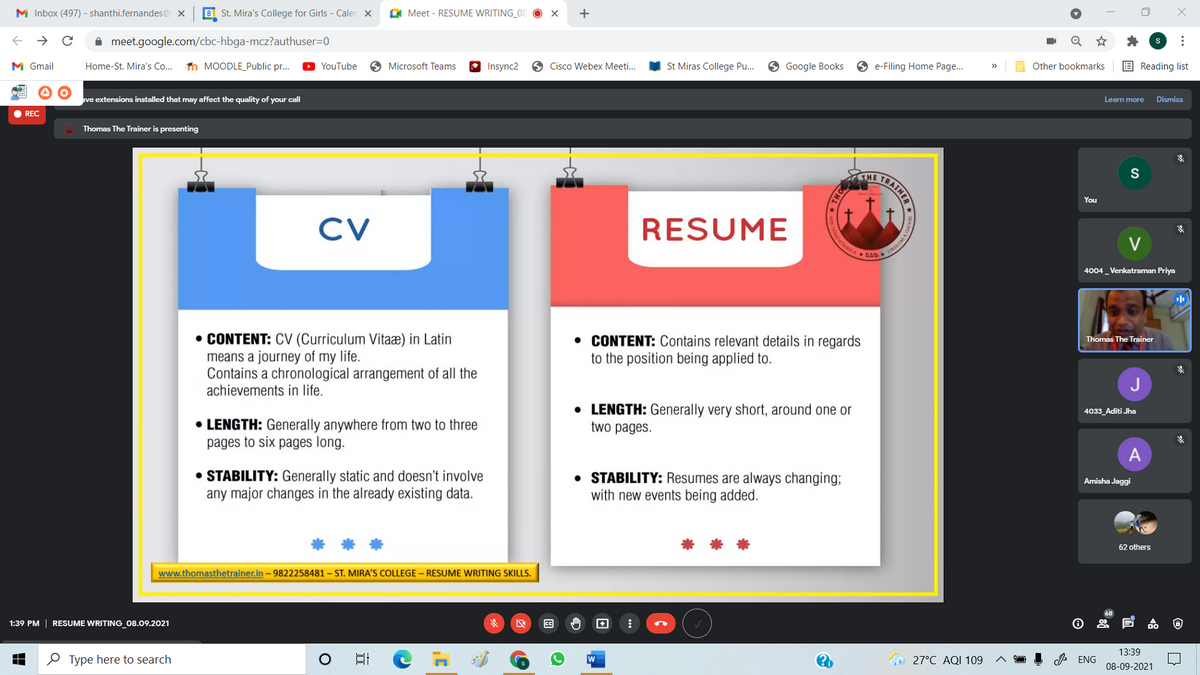 “Resume writing” by Mr. Thomas Kuriakose